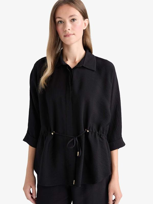 Blouse Col Chemise à Cordon