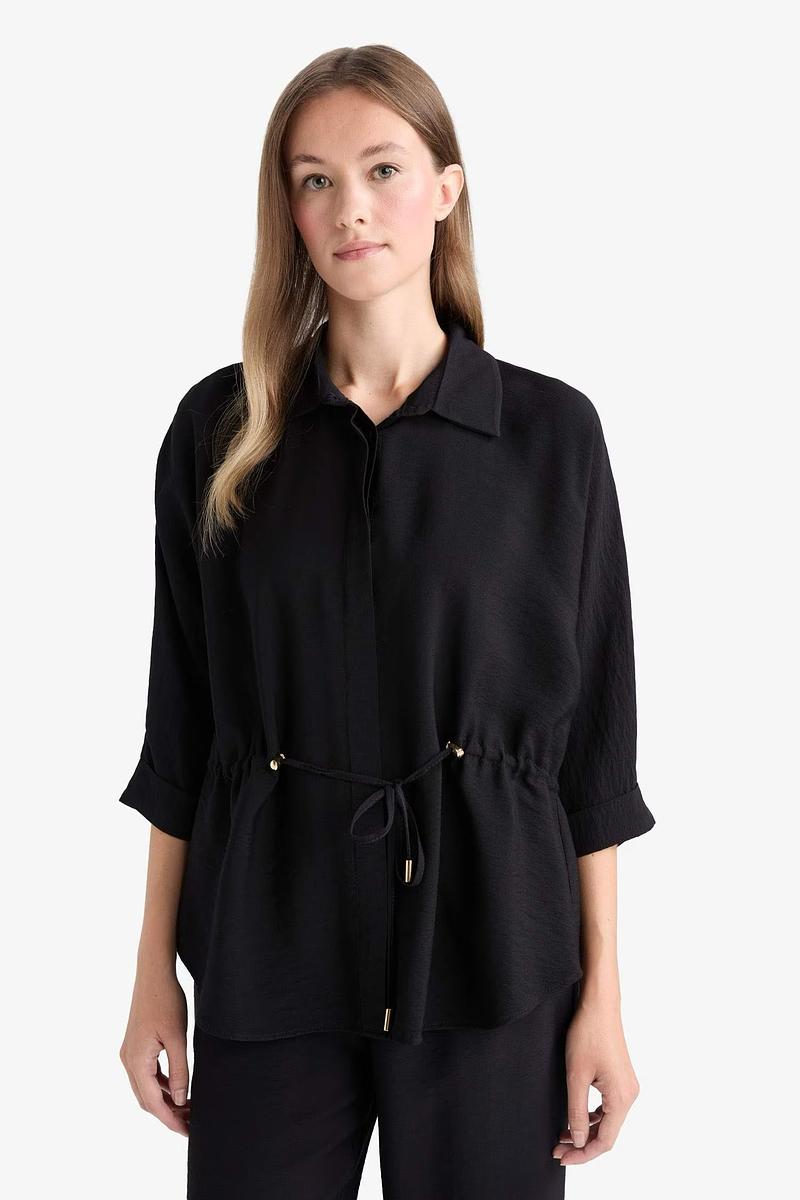 Blouse Col Chemise à Cordon